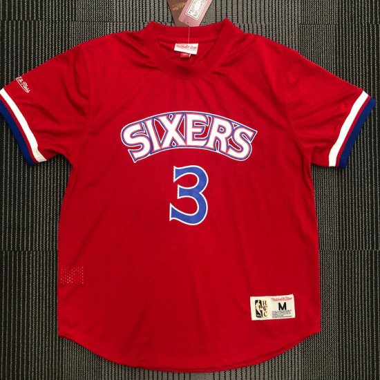 Mitchell Ness Allen Iverson 3 Red Philadelphia 76ers HWC Mesh T-Shirt Jersey